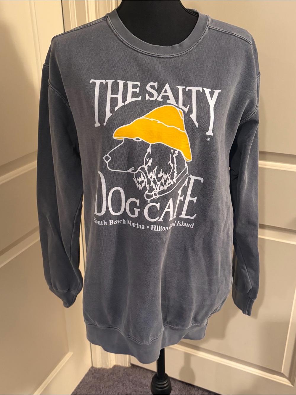 The Salty Dog Cafe Graphic Crewneck Sweatshirt - Navy with Yellow Accent